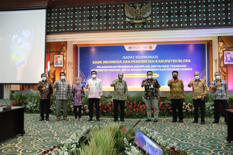 Bank Indonesia (BI) bersama Pemerintah Kabupaten Blora rapat koordinasi Pelaksanaan Pengendalian Inflasi, Digitalisasi Transaksi Pemerintah Daerah Serta Inovasi Pemberdayaan Ekonomi Daerah di Ruang Rapat Lantai 8 Gedung Perwakilan BI Jawa Tengah, Kamis (16/9/2021).