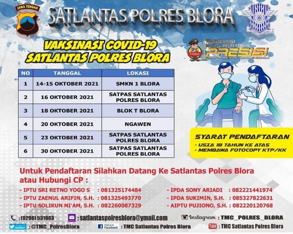 Satlantas Polres Blora Akan Berlakukan Wajib Scan Barcode PeduliLindungi Bagi Masyarakat Yang Memasuki Area Pelayanan, pada Kamis (14/10).