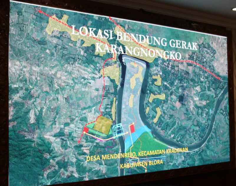 Lokasi rencana pembangunan Bendung Gerak Karangnongko, di Desa Mendenrejo Kecamatan Kradenan Kabupaten Blora, Kamis (20/1/2022).