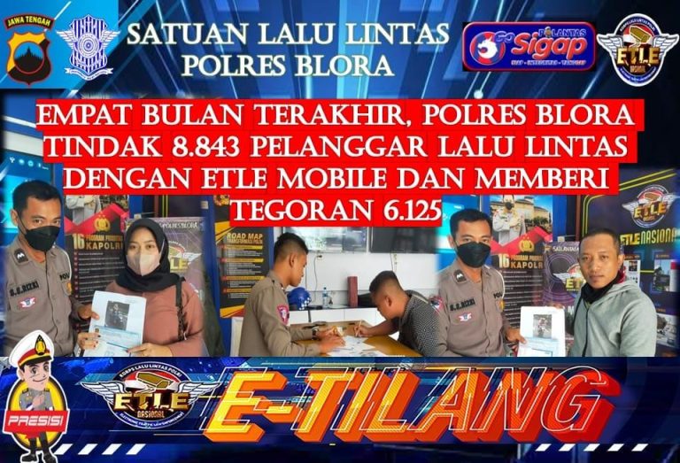 Satlantas Polres Blora mengcaptur 8.843 pelanggaran lalu lintas kurun waktu empat bulan.