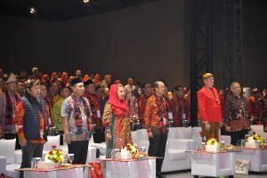 Wali Kota Semarang, Hevearita Gunaryanti Rahayu bersama Wakil Gubernur Jawa Tengah, Taj Yasin Maimoen saat membuka Rakernas X JKPI di Ballroom Borsumy Kota Lama Semarang, Rabu (23/8).