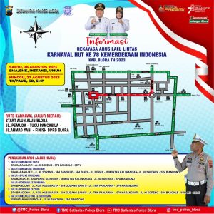 Infografis rekayasa arus lalu lintas karnaval HUT Ke-78 RI Kabupaten Blora tahun 2023.