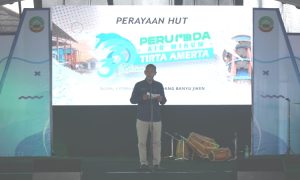 Direktur PDAM Blora, Yan Riya Pramono saat memberikan sambutan launching Si Tampan di HUT ke 33 PDAM Blora, Kamis (1/2/2024).